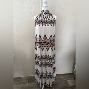 Cato Cream Backless Maxi Dress with Brown & Black Zigzag Print